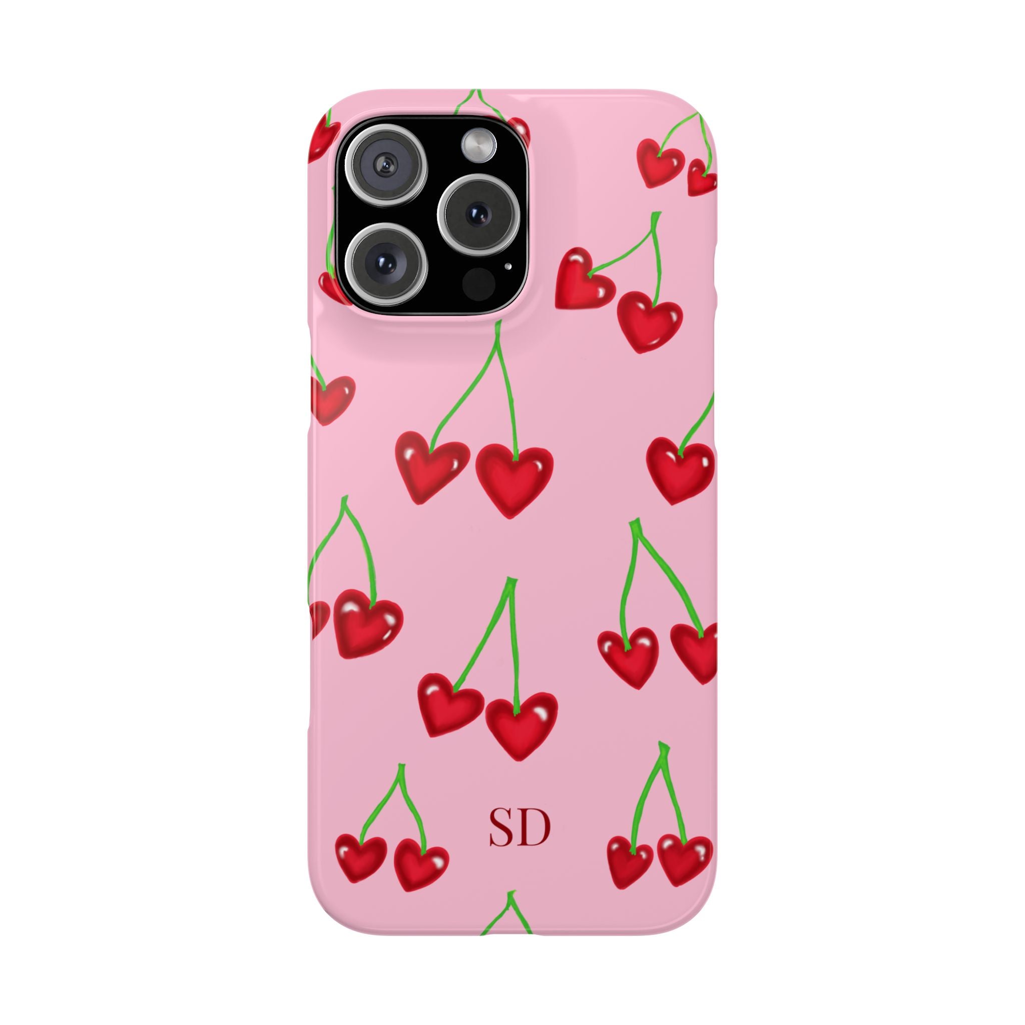 Cherry Heart Phone Case — Pink Cherry Pattern iPhone Case, Samsung Case