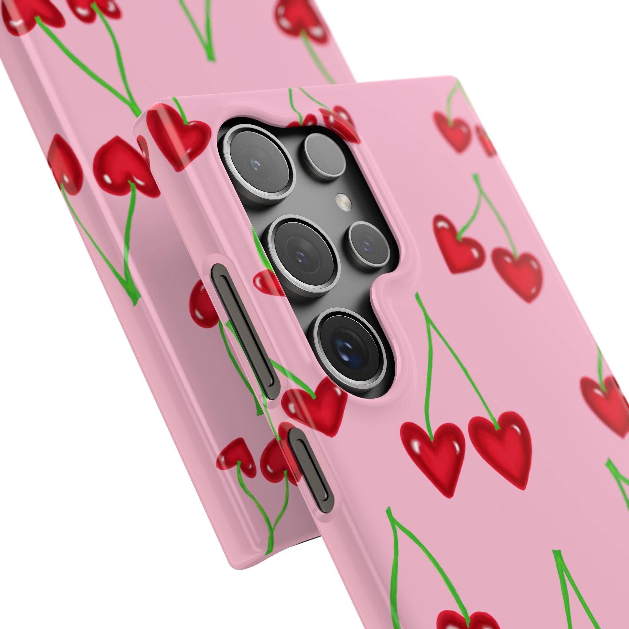 Cherry Heart Phone Case — Pink Cherry Pattern iPhone Case, Samsung Case