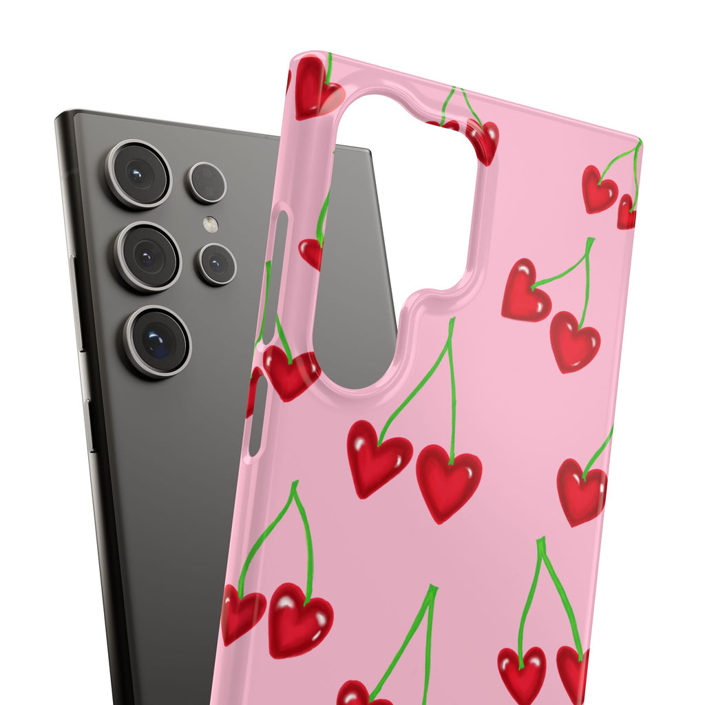 Cherry Heart Phone Case — Pink Cherry Pattern iPhone Case, Samsung Case