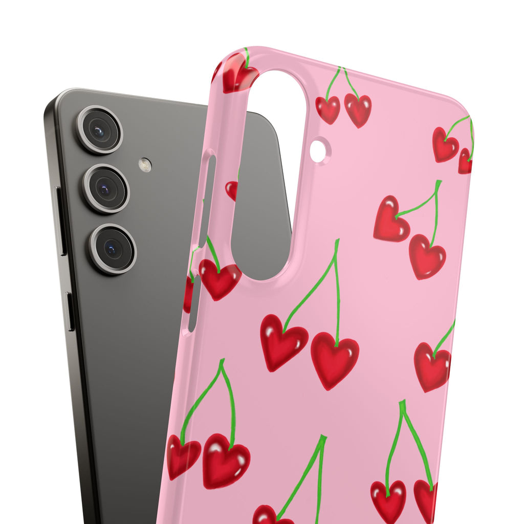 Cherry Heart Phone Case — Pink Cherry Pattern iPhone Case, Samsung Case