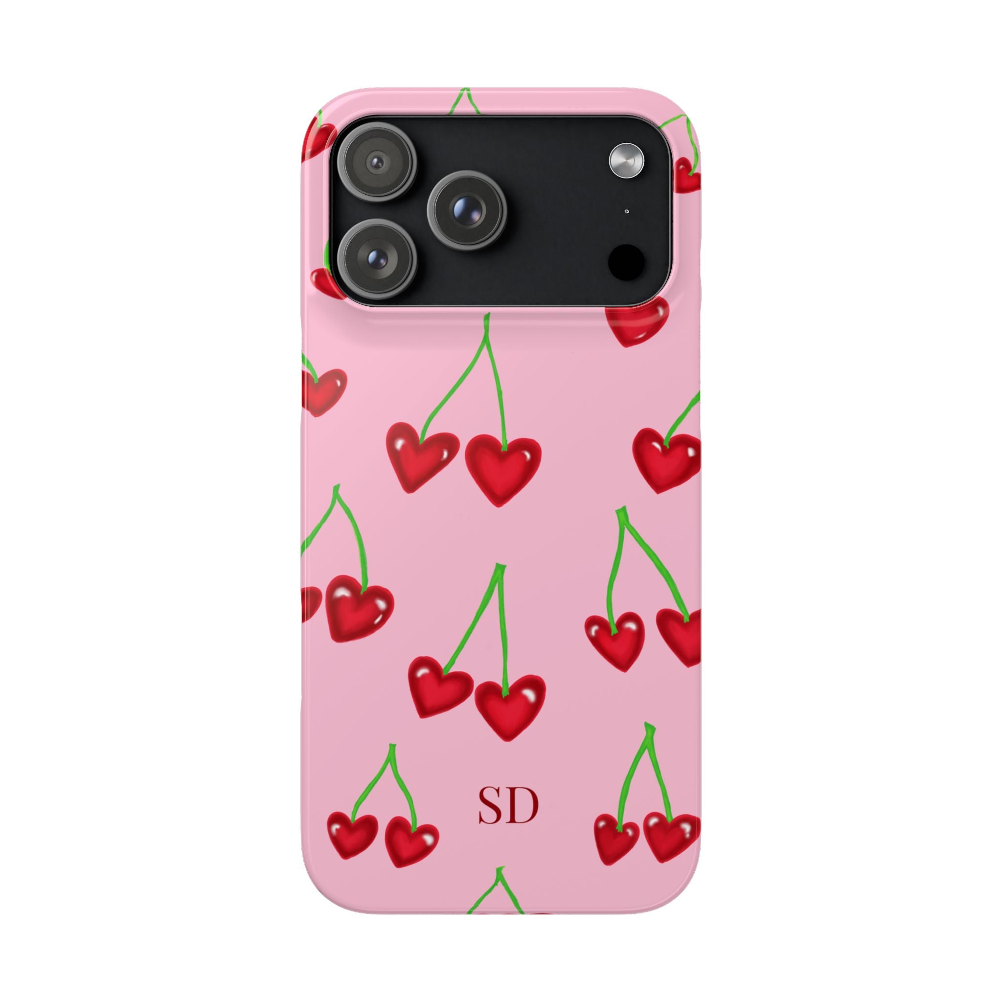 Cherry Heart Phone Case — Pink Cherry Pattern iPhone Case, Samsung Case