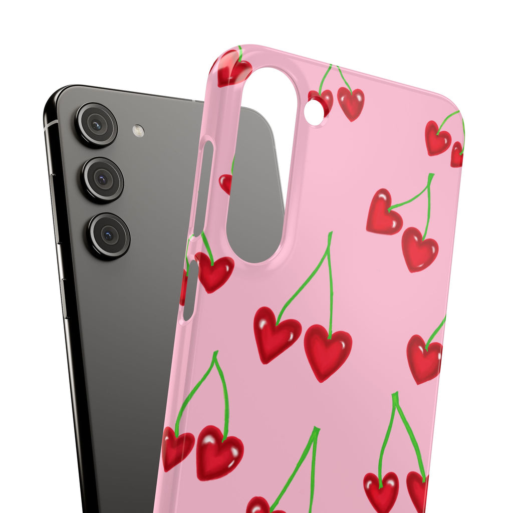 Cherry Heart Phone Case — Pink Cherry Pattern iPhone Case, Samsung Case
