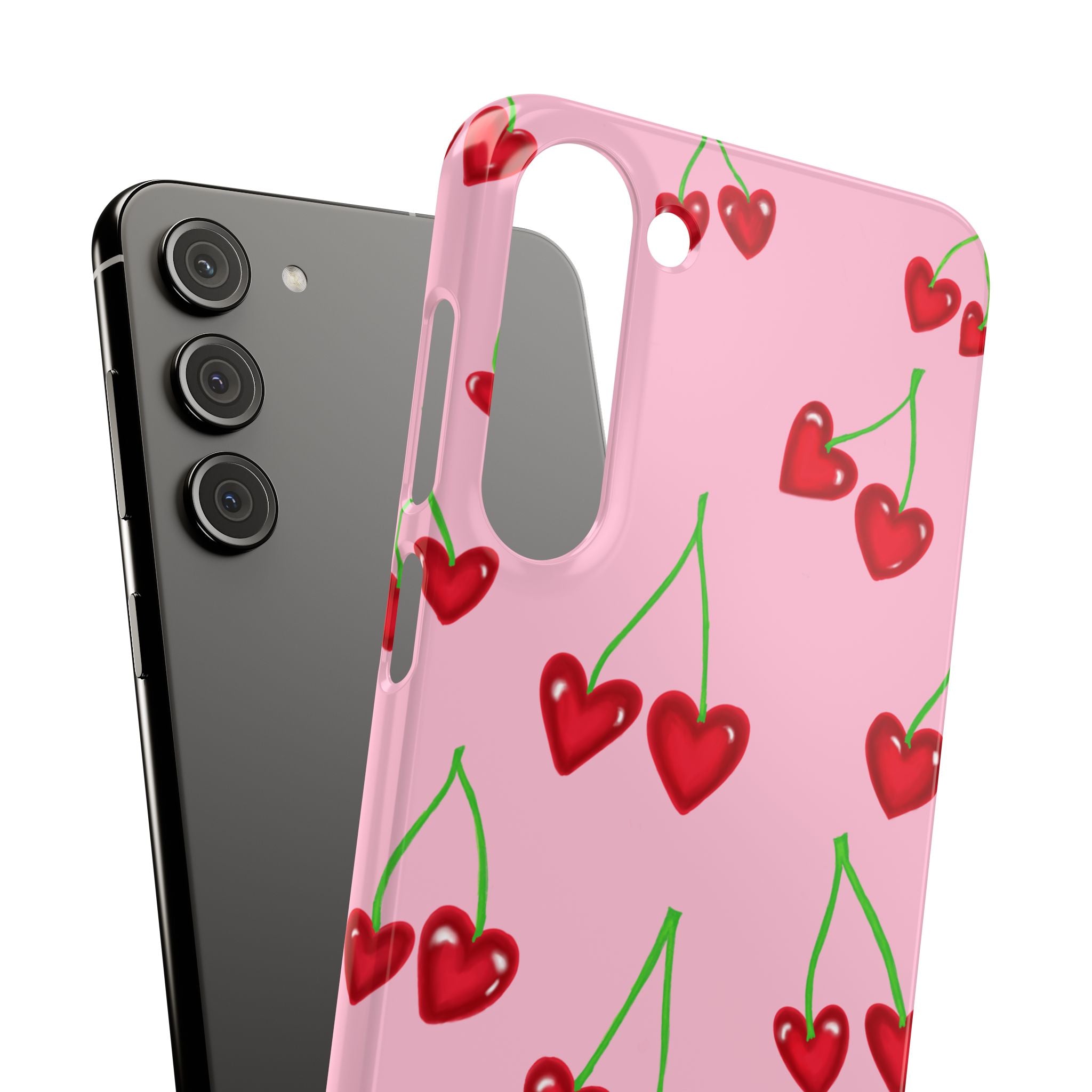 Cherry Heart Phone Case — Pink Cherry Pattern iPhone Case, Samsung Case