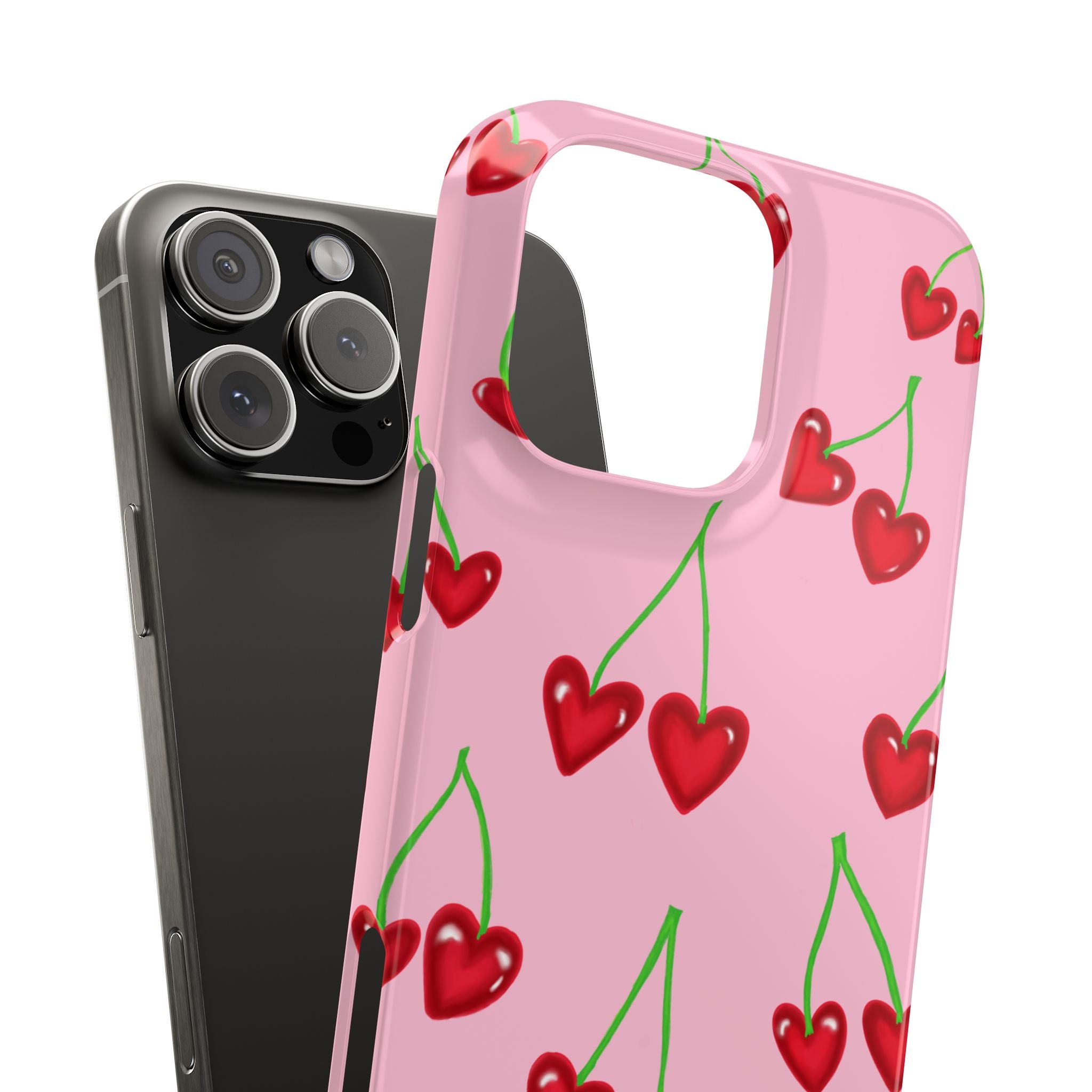 Cherry Heart Phone Case — Pink Cherry Pattern iPhone Case, Samsung Case