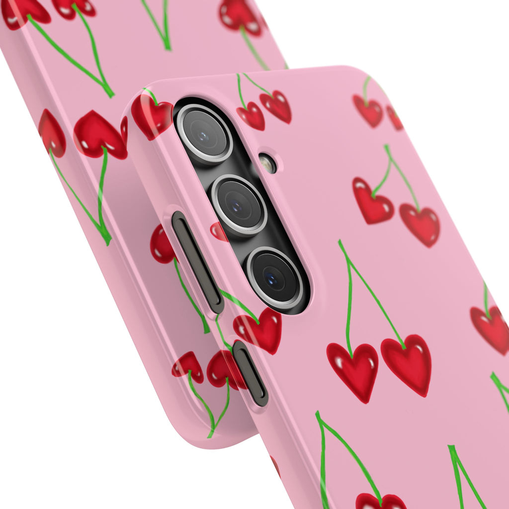 Cherry Heart Phone Case — Pink Cherry Pattern iPhone Case, Samsung Case