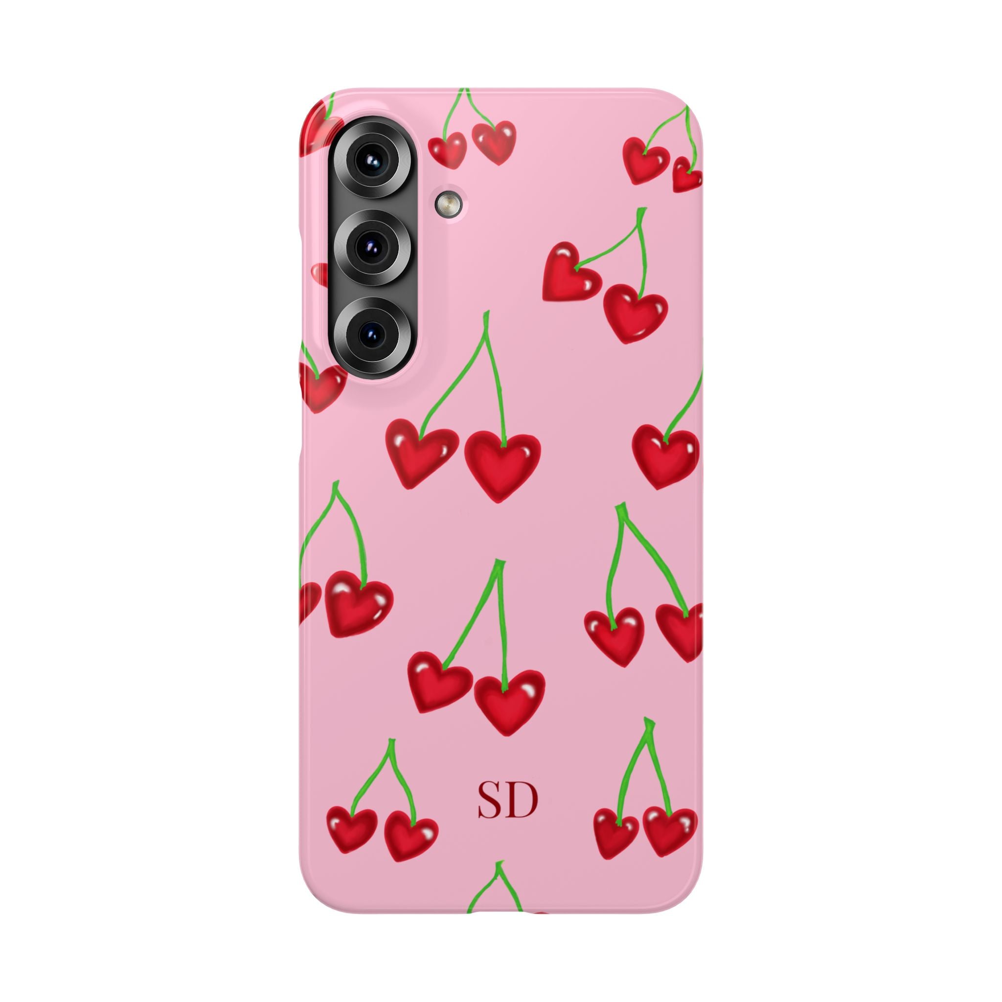 Cherry Heart Phone Case — Pink Cherry Pattern iPhone Case, Samsung Case