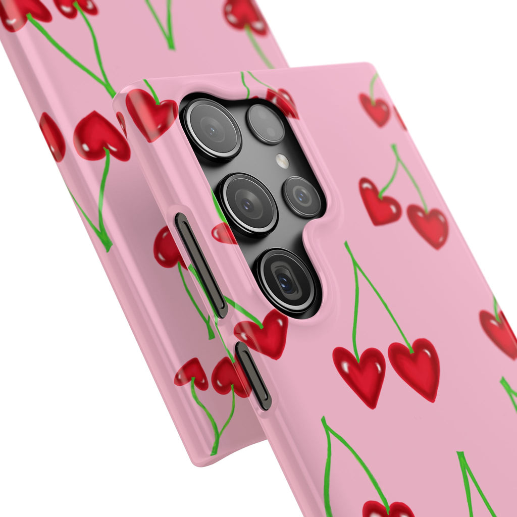 Cherry Heart Phone Case — Pink Cherry Pattern iPhone Case, Samsung Case