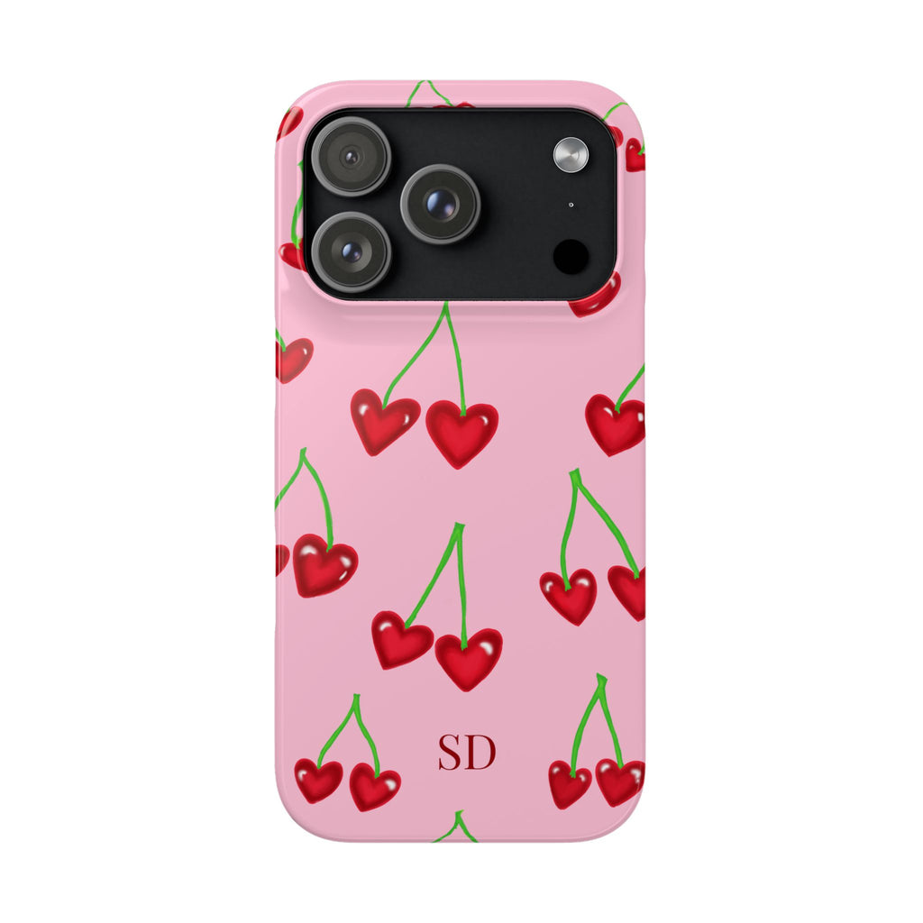 Cherry Heart Phone Case — Pink Cherry Pattern iPhone Case, Samsung Case