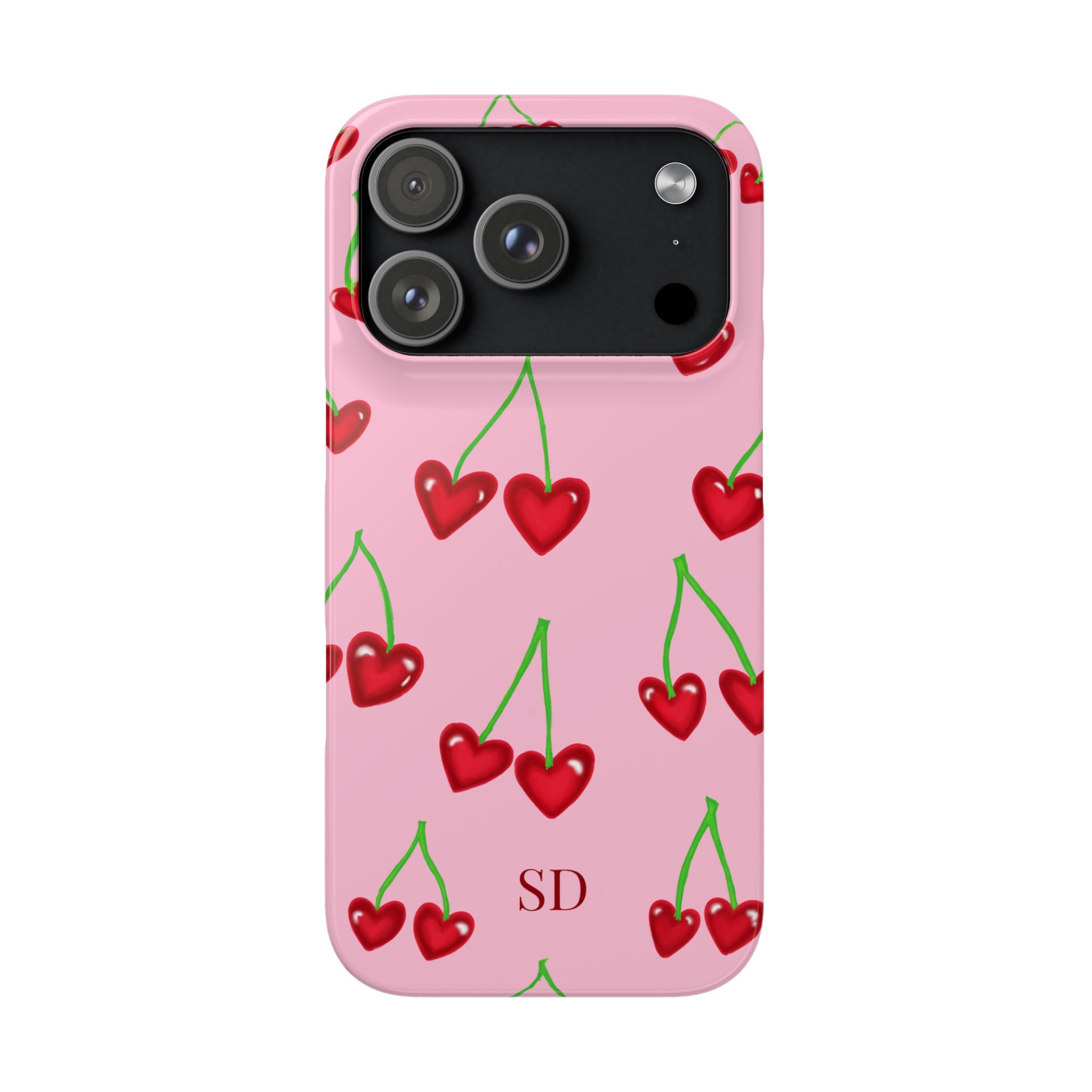 Cherry Heart Phone Case — Pink Cherry Pattern iPhone Case, Samsung Case