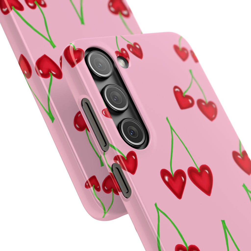 Cherry Heart Phone Case — Pink Cherry Pattern iPhone Case, Samsung Case