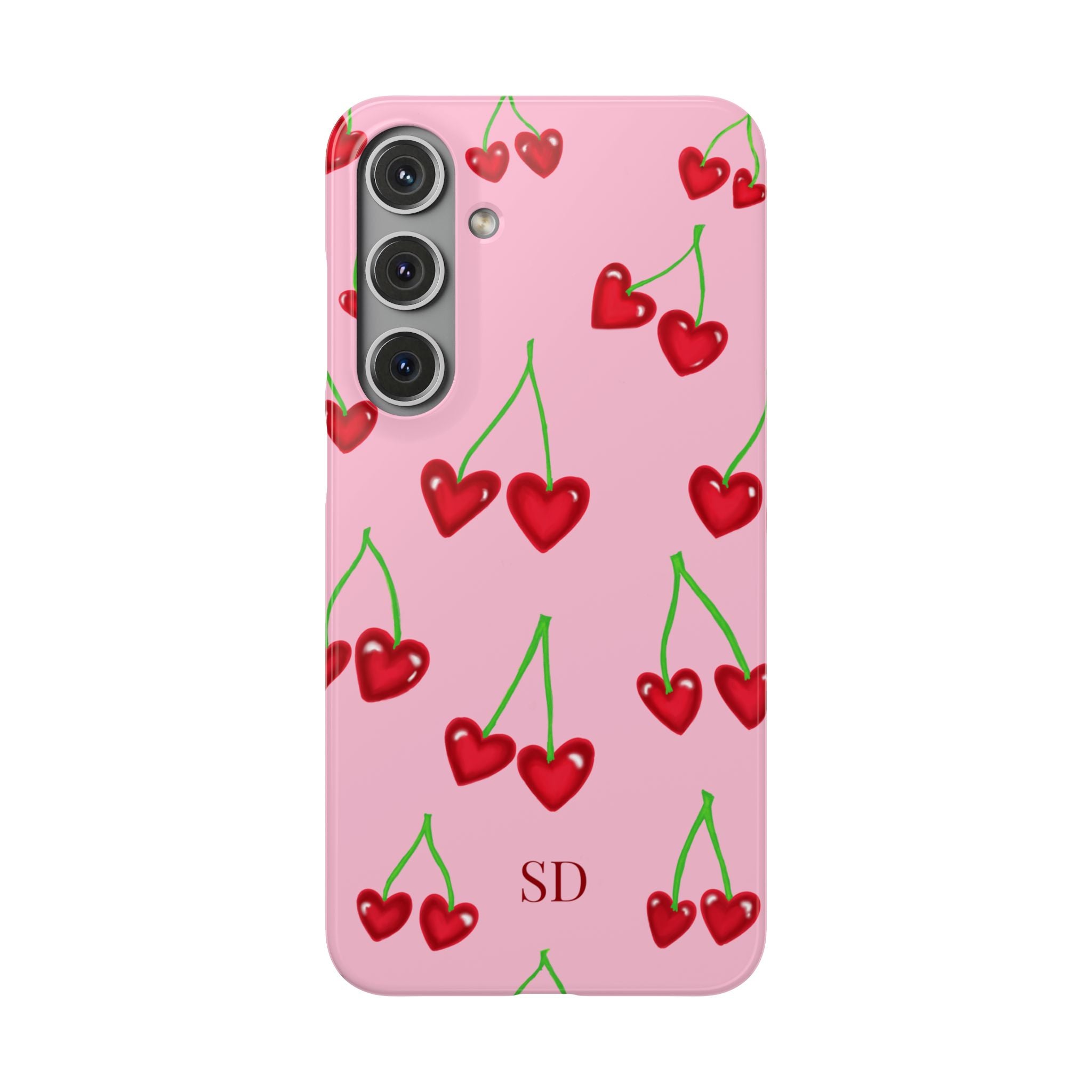 Cherry Heart Phone Case — Pink Cherry Pattern iPhone Case, Samsung Case