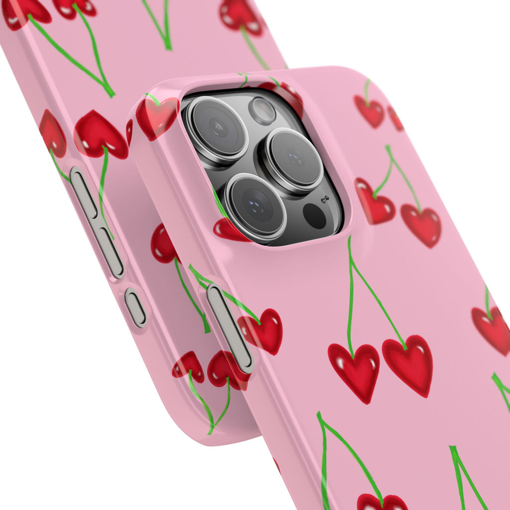 Cherry Heart Phone Case — Pink Cherry Pattern iPhone Case, Samsung Case