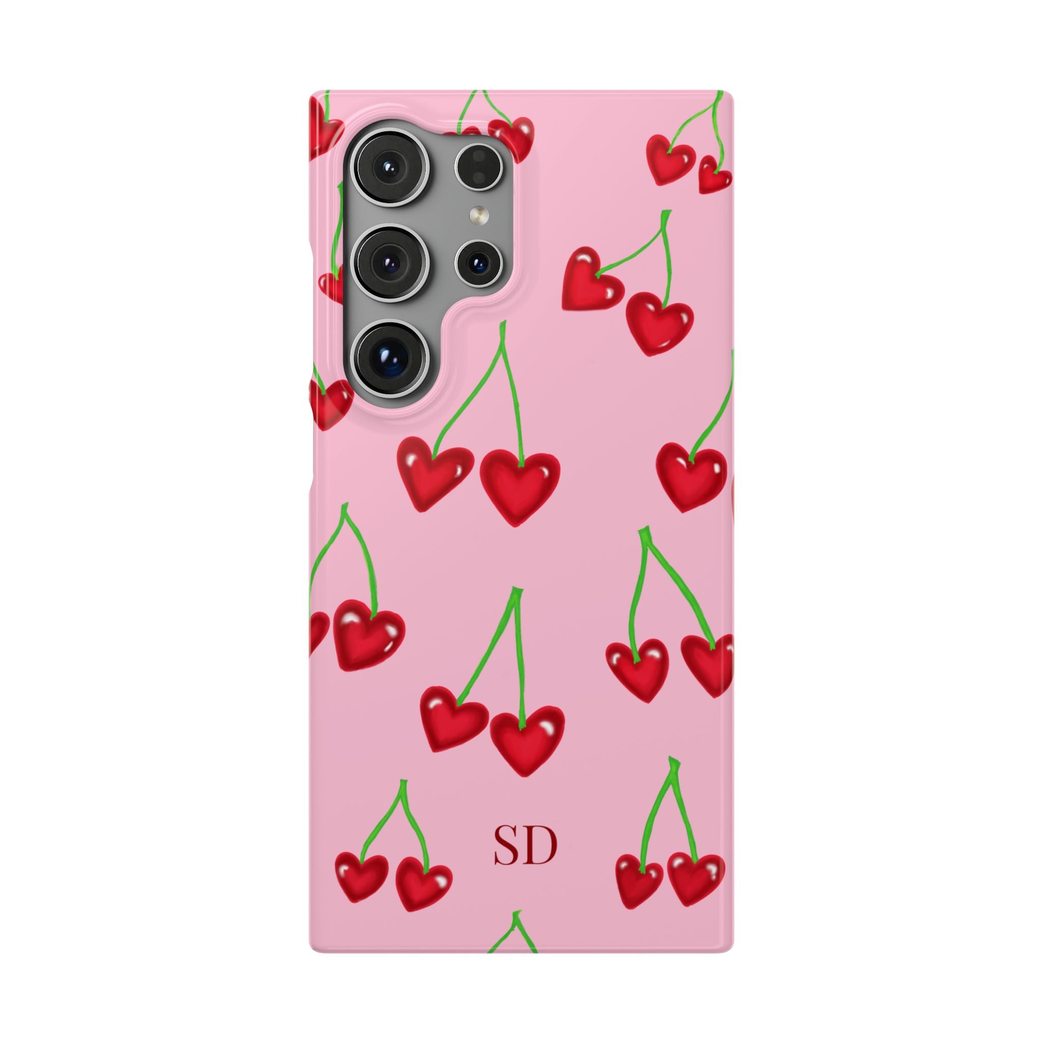Cherry Heart Phone Case — Pink Cherry Pattern iPhone Case, Samsung Case